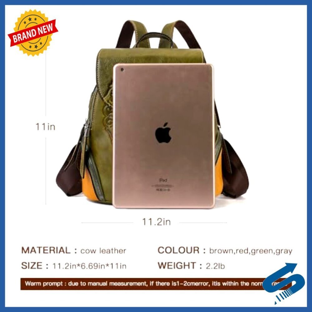 Genuine Leather Travel Backpack Purse Anti-Theft USB Charging Vintage Embossed - Picture 4 of 6